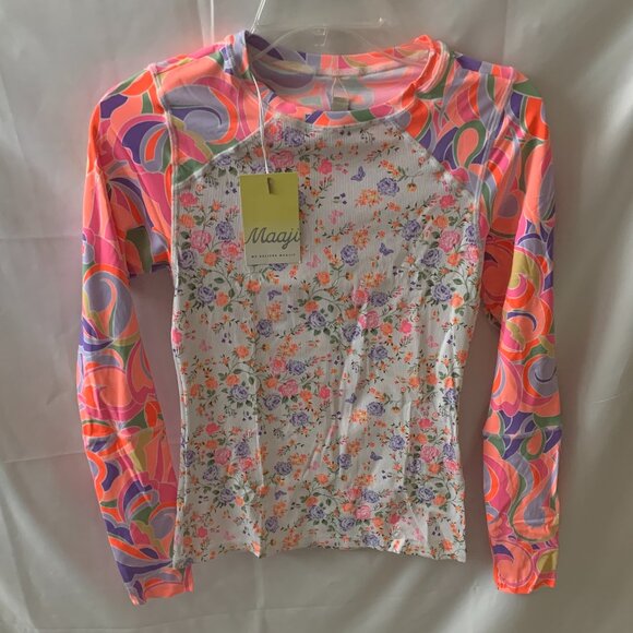 MAAJI Neon Swirl Floral Swim Surf Long Sleeve Rashguard Sz MEDIUM - Picture 1 of 2
